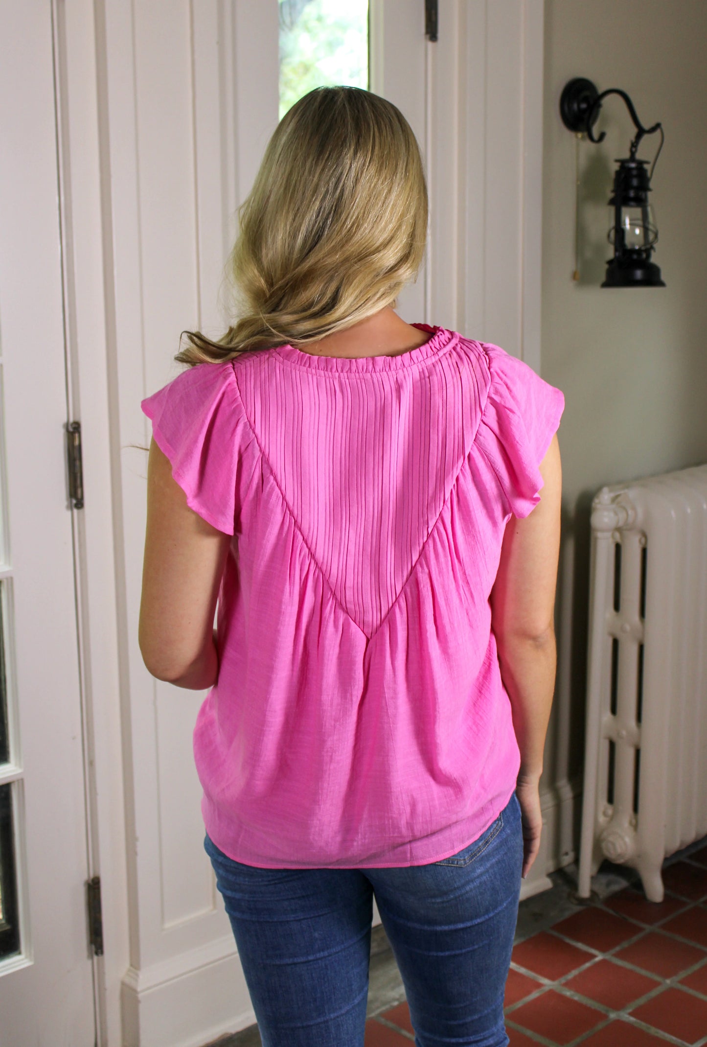 Pink Split Neck Blouse