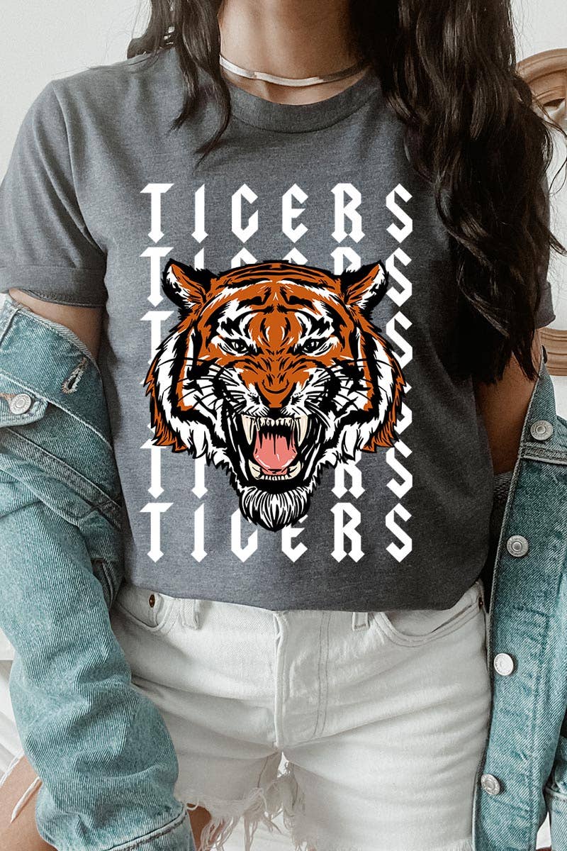 TIGER FACE TEE- DARK GREY HEATHER