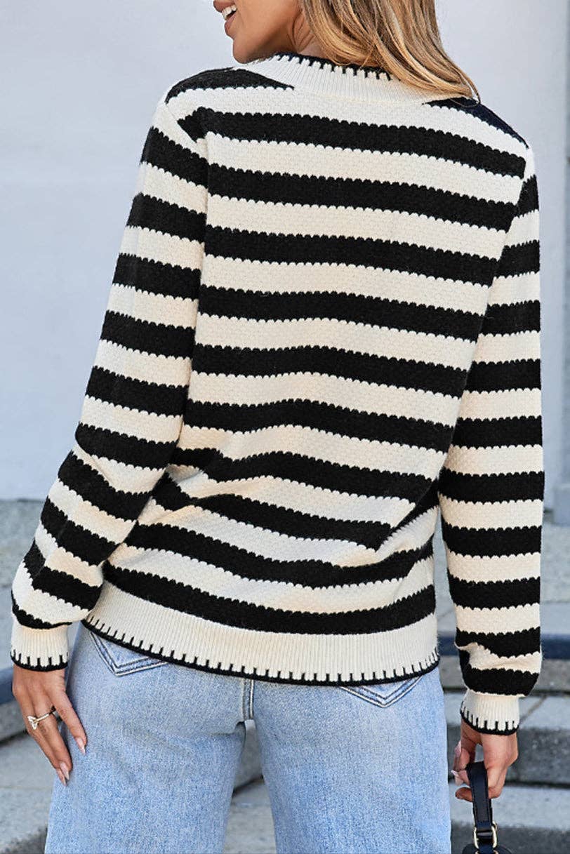 Stripe Buttoned Cardigan Sweater: Black Stripe