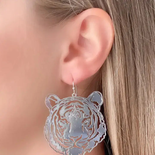 Filigree Tiger Dangle Earrings - Silver