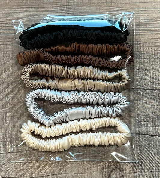 Silk Skinny Scrunchy Hair Ties Set of 5 Black Brown