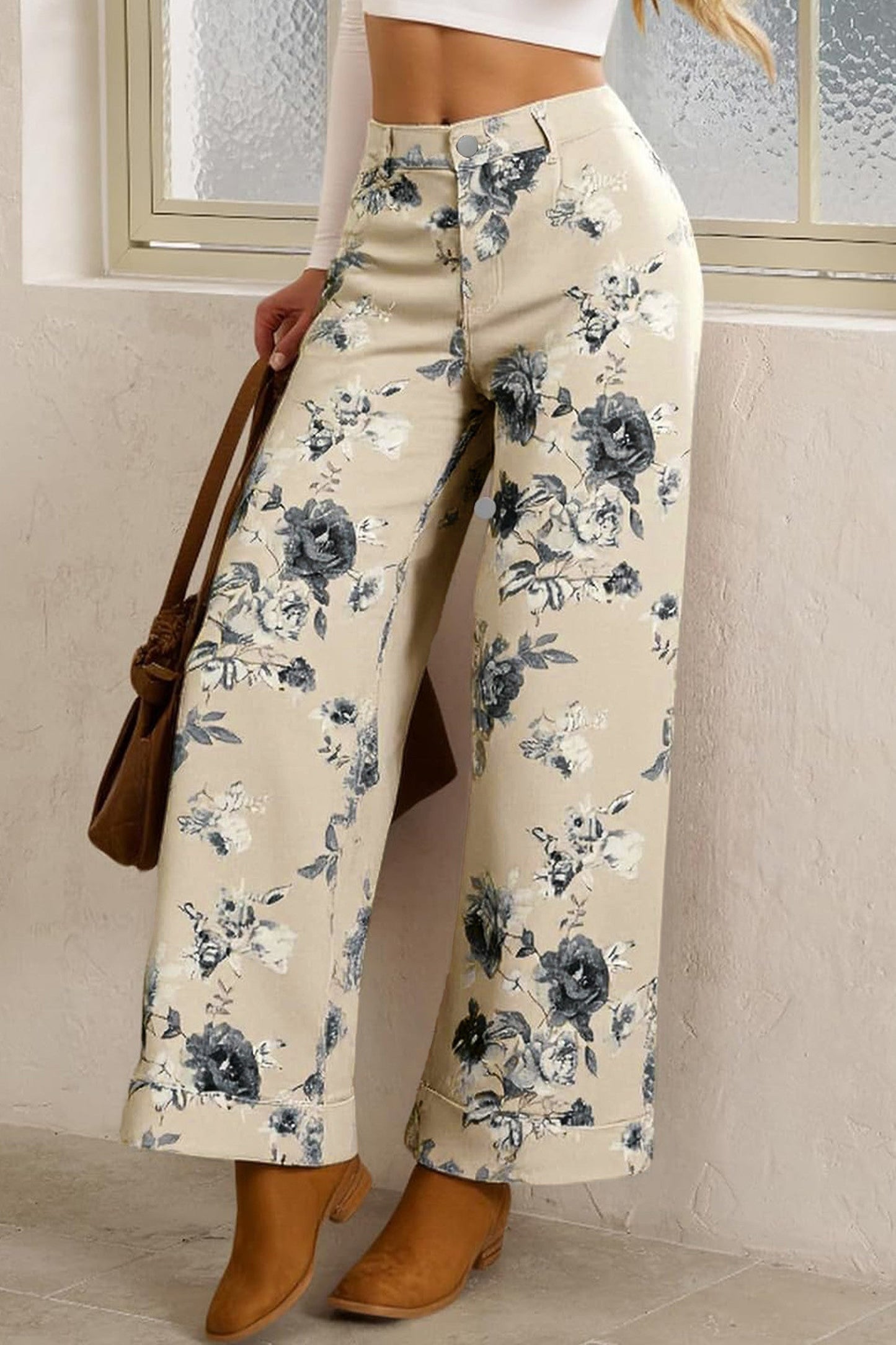 PRE-ORDER Beige Retro Loose Cuffed Jeans