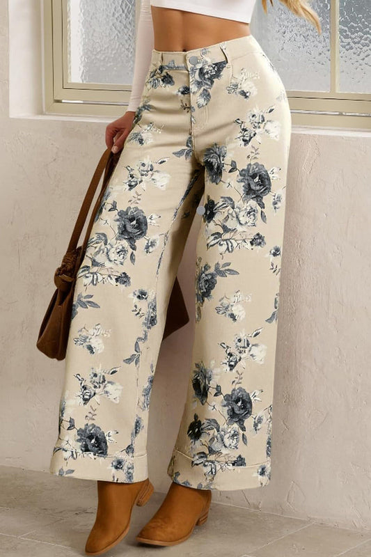 PRE-ORDER Beige Retro Loose Cuffed Jeans