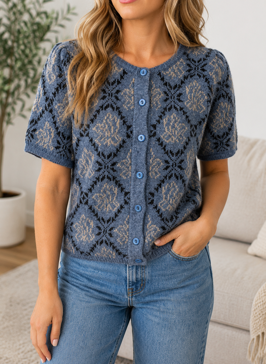 PRE-ORDER Blue Button Boho Knit Cardigan
