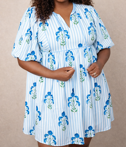 PRE-ORDER Blue Floral Plus Dress February.