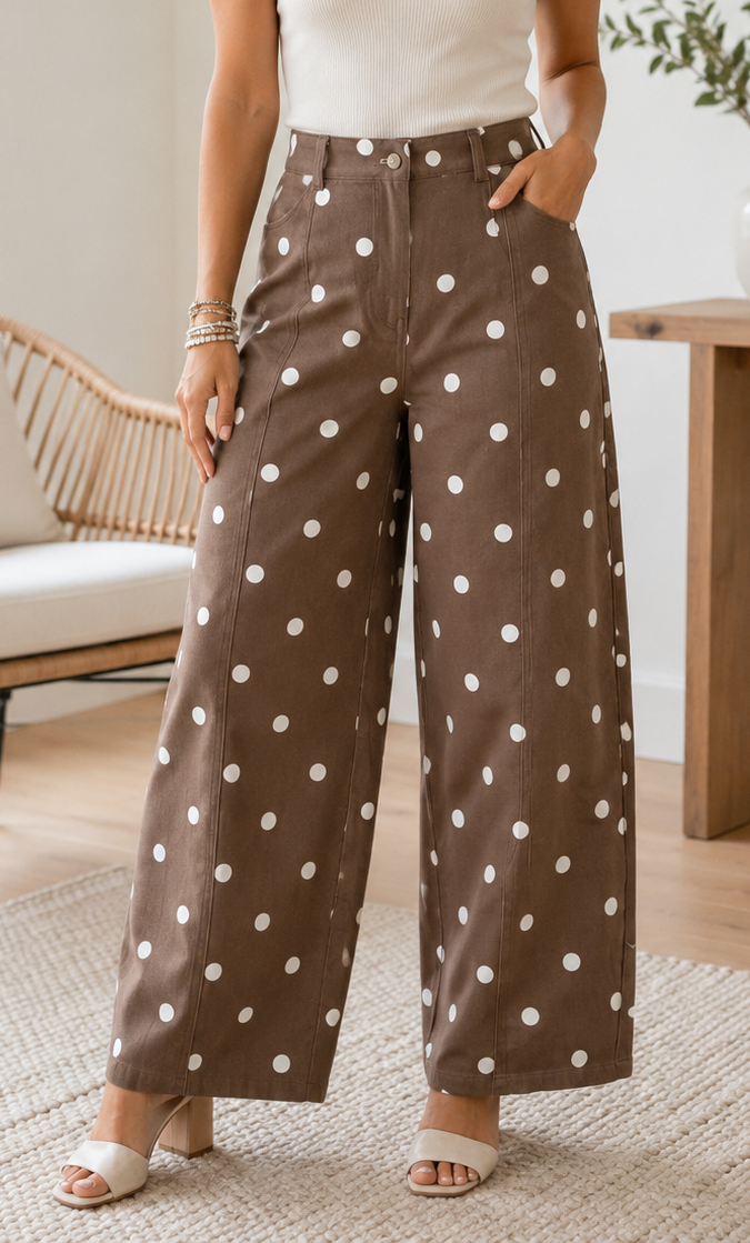 PRE-ORDER Brown Polka Dot Barrel Jeans