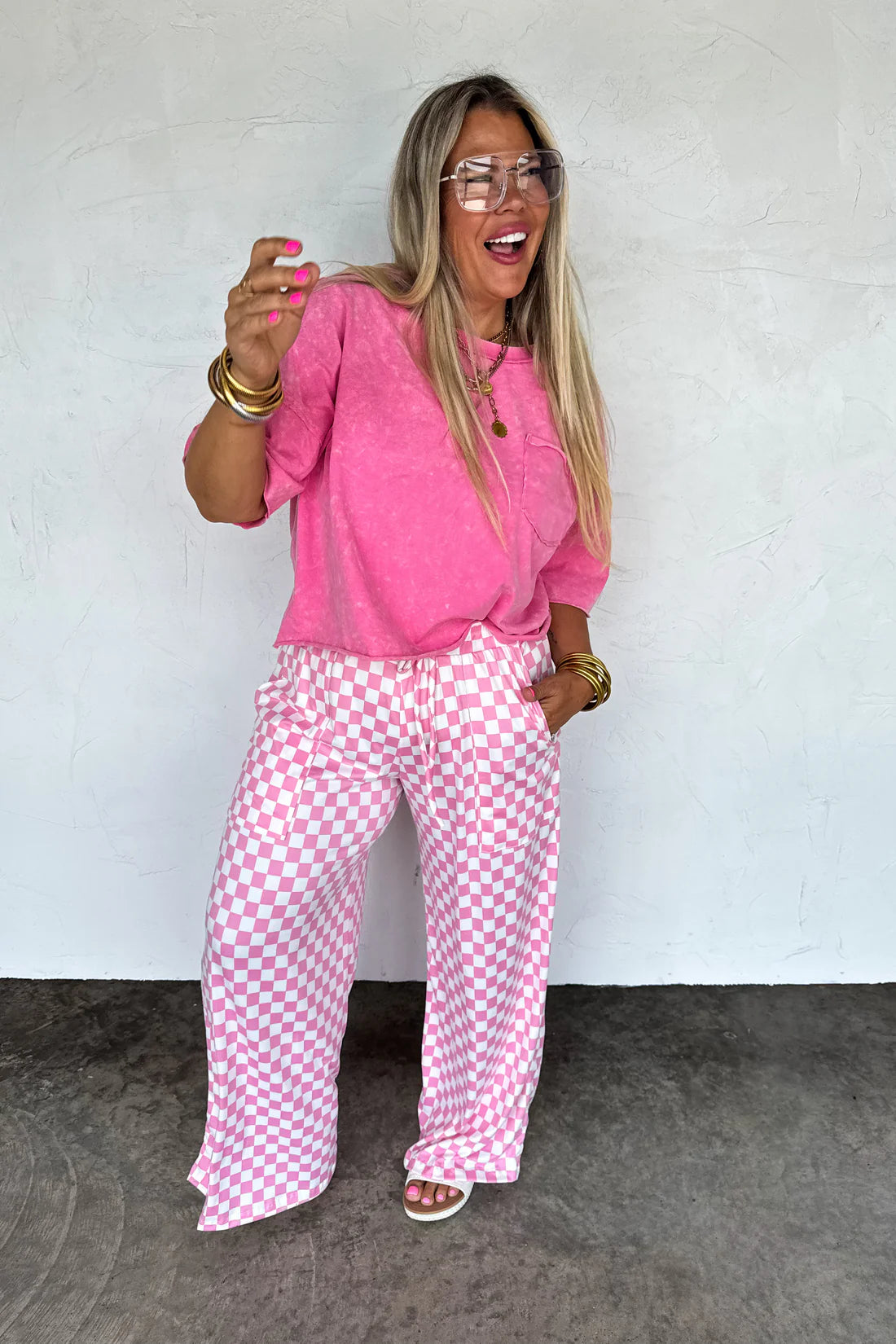 Haddie Wide Leg Checker Pants