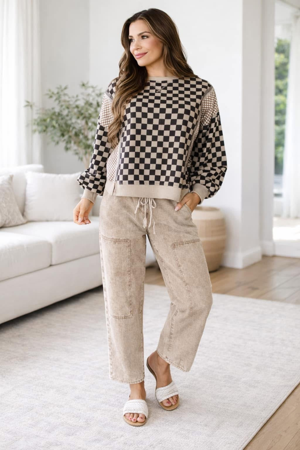 PRE-ORDER Khaki Mixed Checkered Top