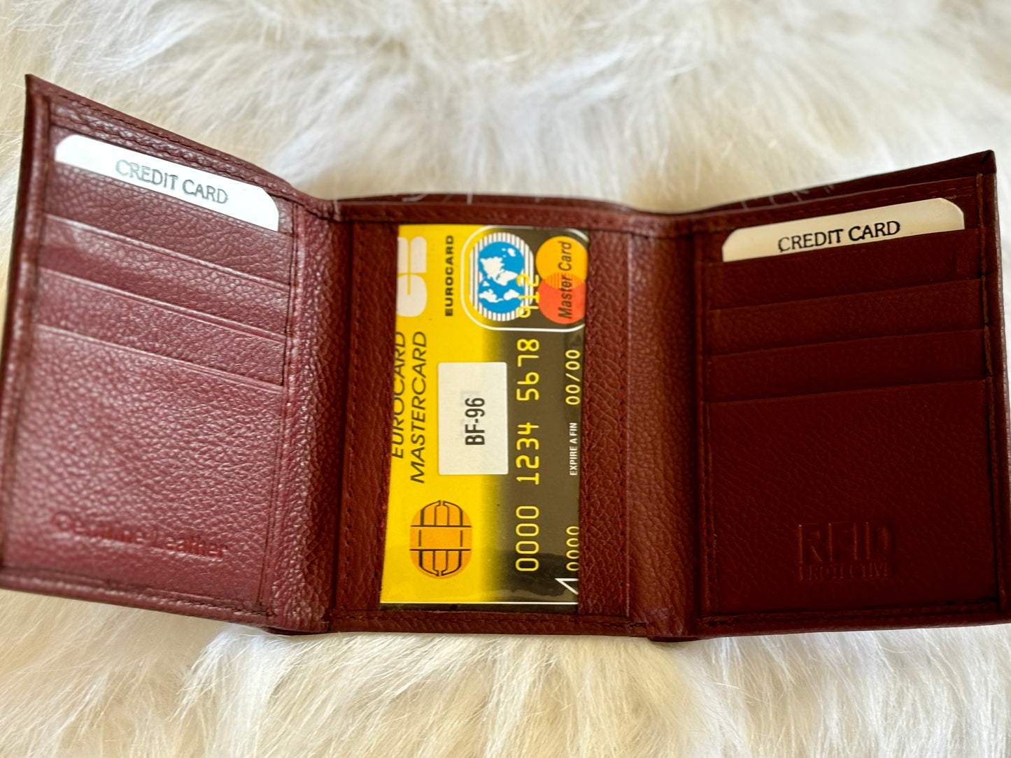 RFID Genuine Leather Tri-Fold Wallet: LightBrown