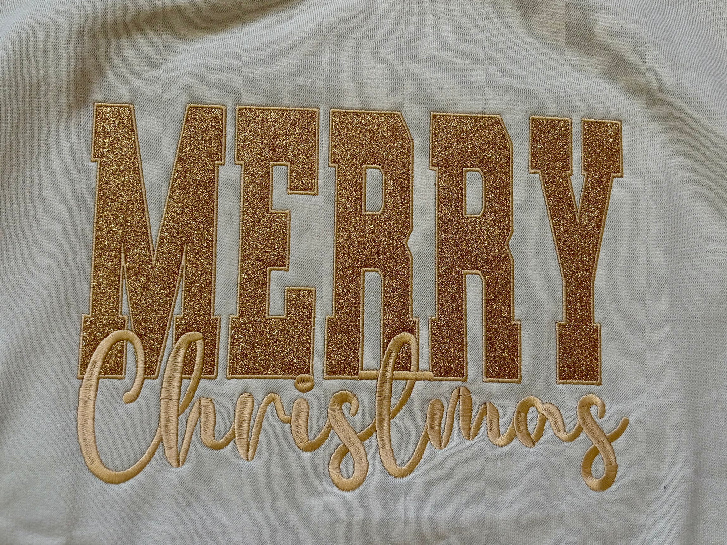 Merry Christmas Gold Glitter Embroidery