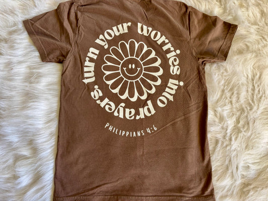 Turn Your Worries Into Prayers Graphic Tee: Espresso