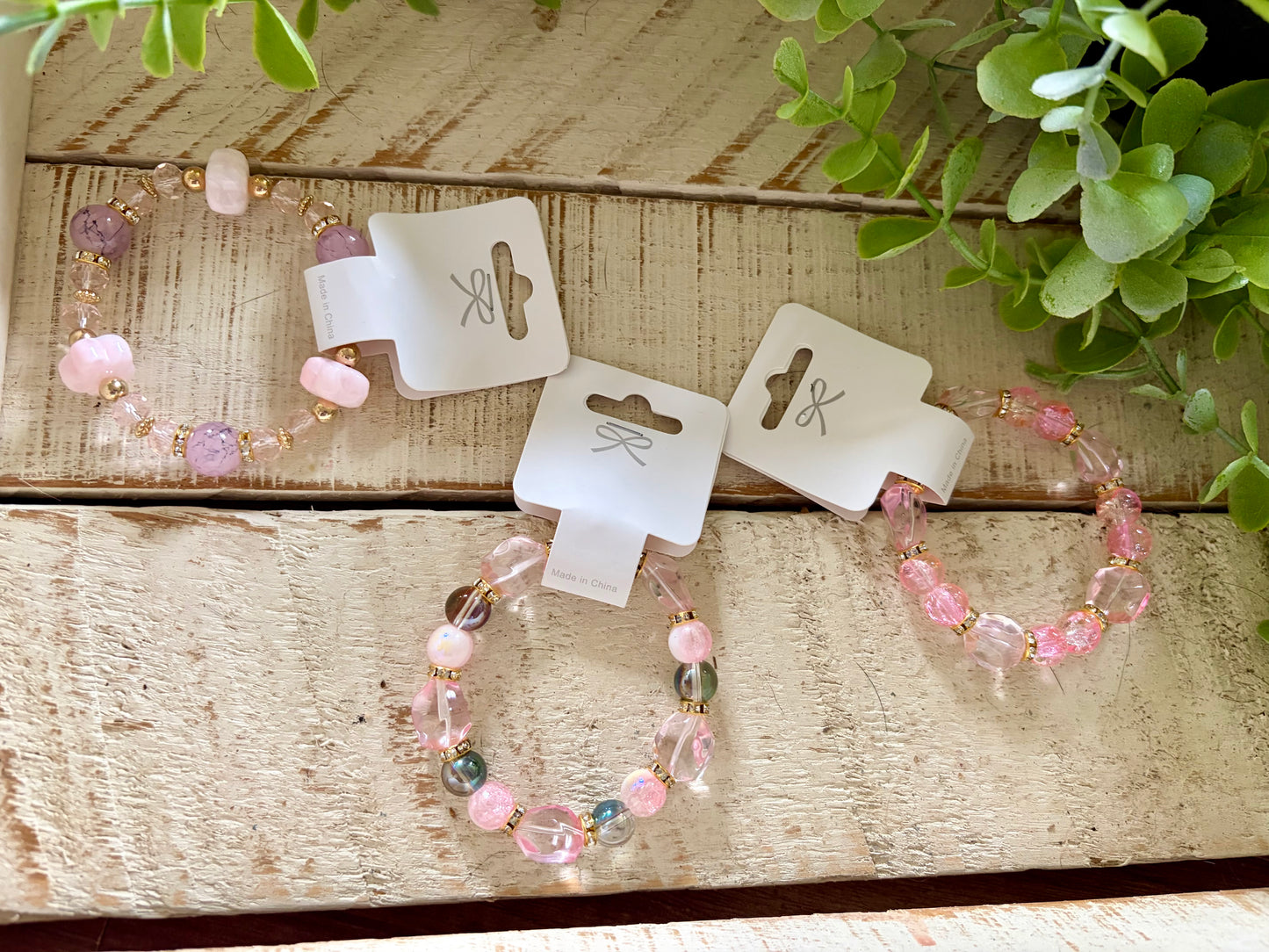 Soft Pink Shades of Mix Bead Stretch Bracelets