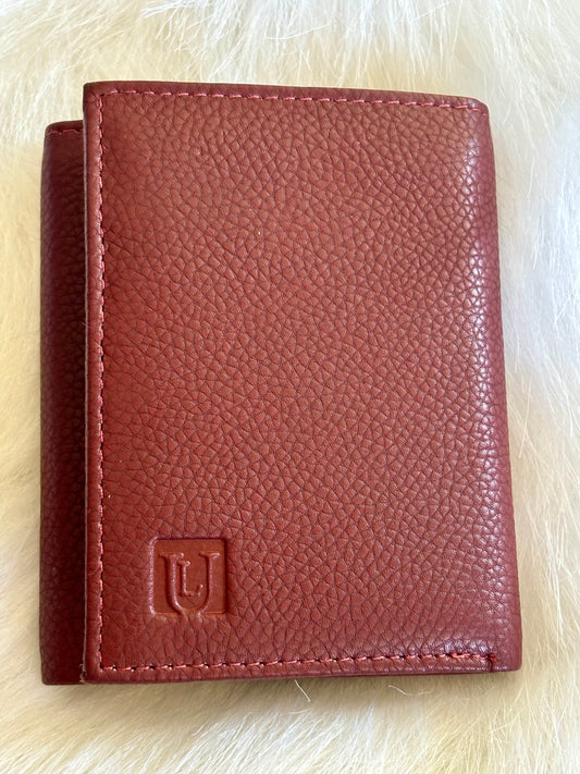 RFID Genuine Leather Tri-Fold Wallet: LightBrown