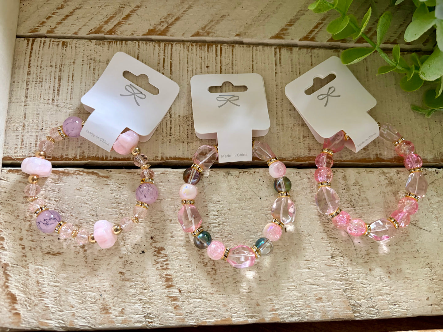 Soft Pink Shades of Mix Bead Stretch Bracelets