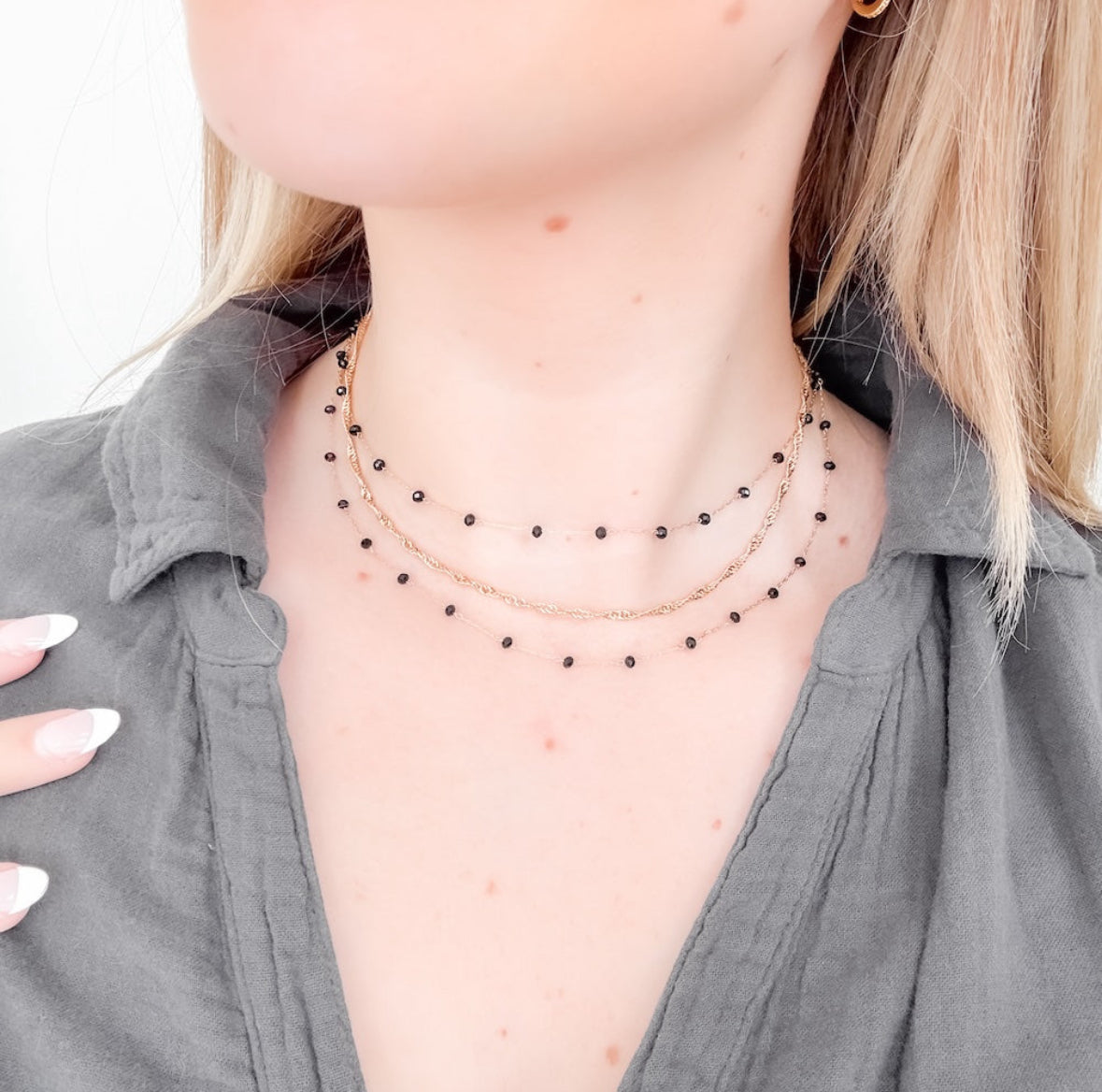 Multi Layered Beaded Chain Necklace