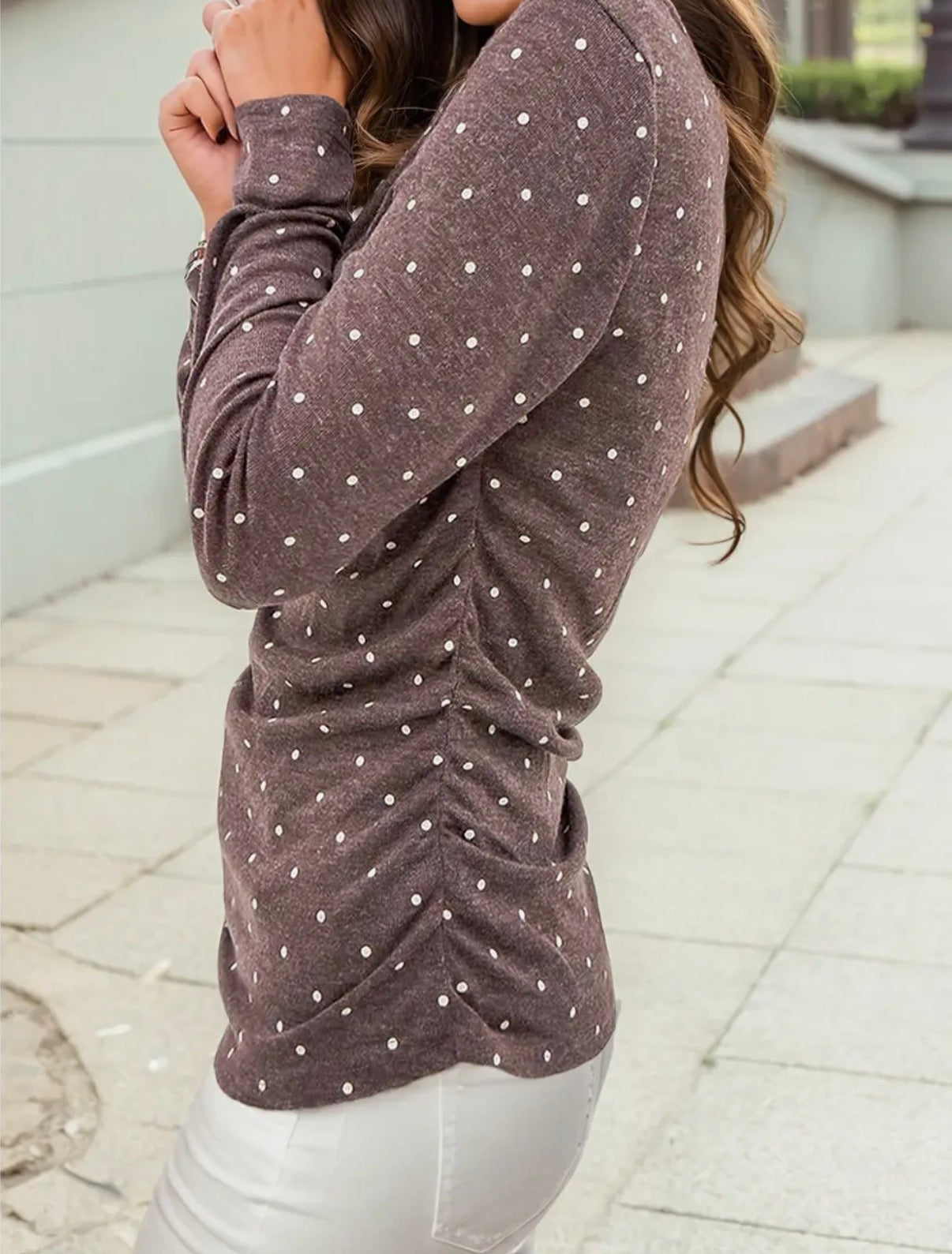 Brown Polka Dot Knit Top