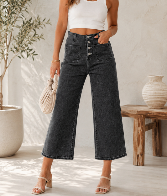 PRE-ORDER Gray High Waist Cropped Jeans