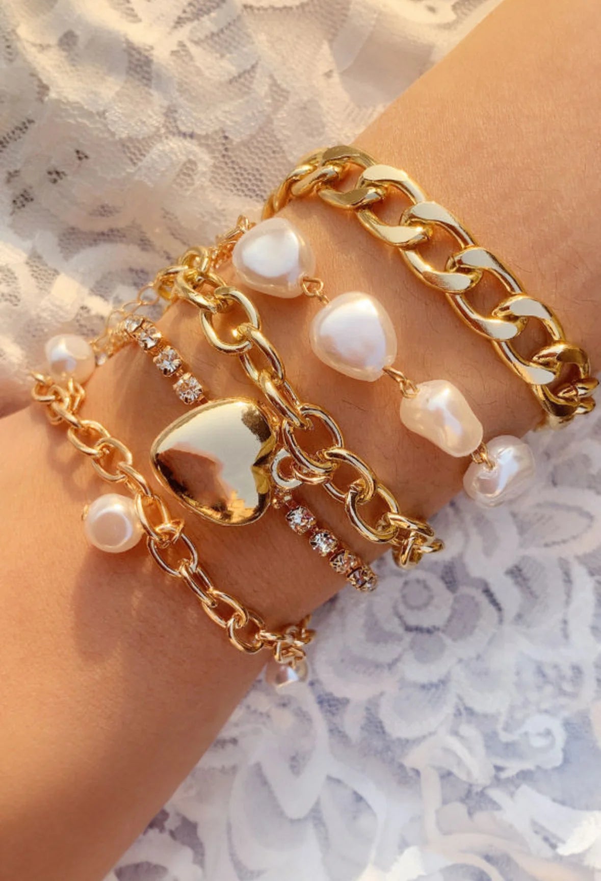 Gold Heart Bracelet Stack