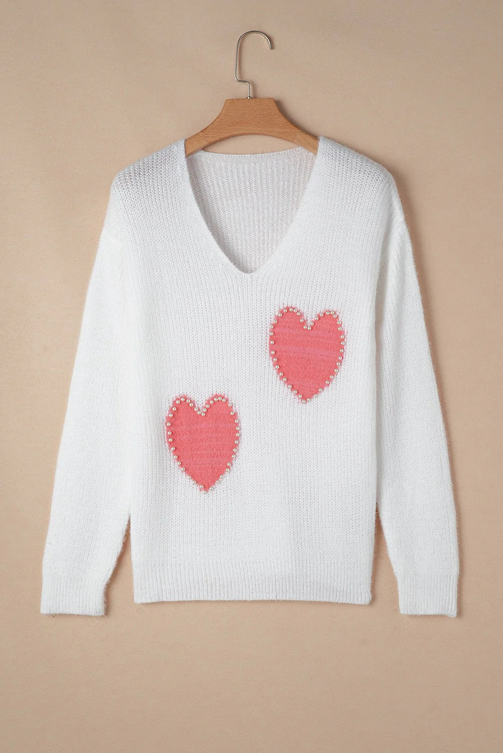 White and Pink Pearl Heart Sweater