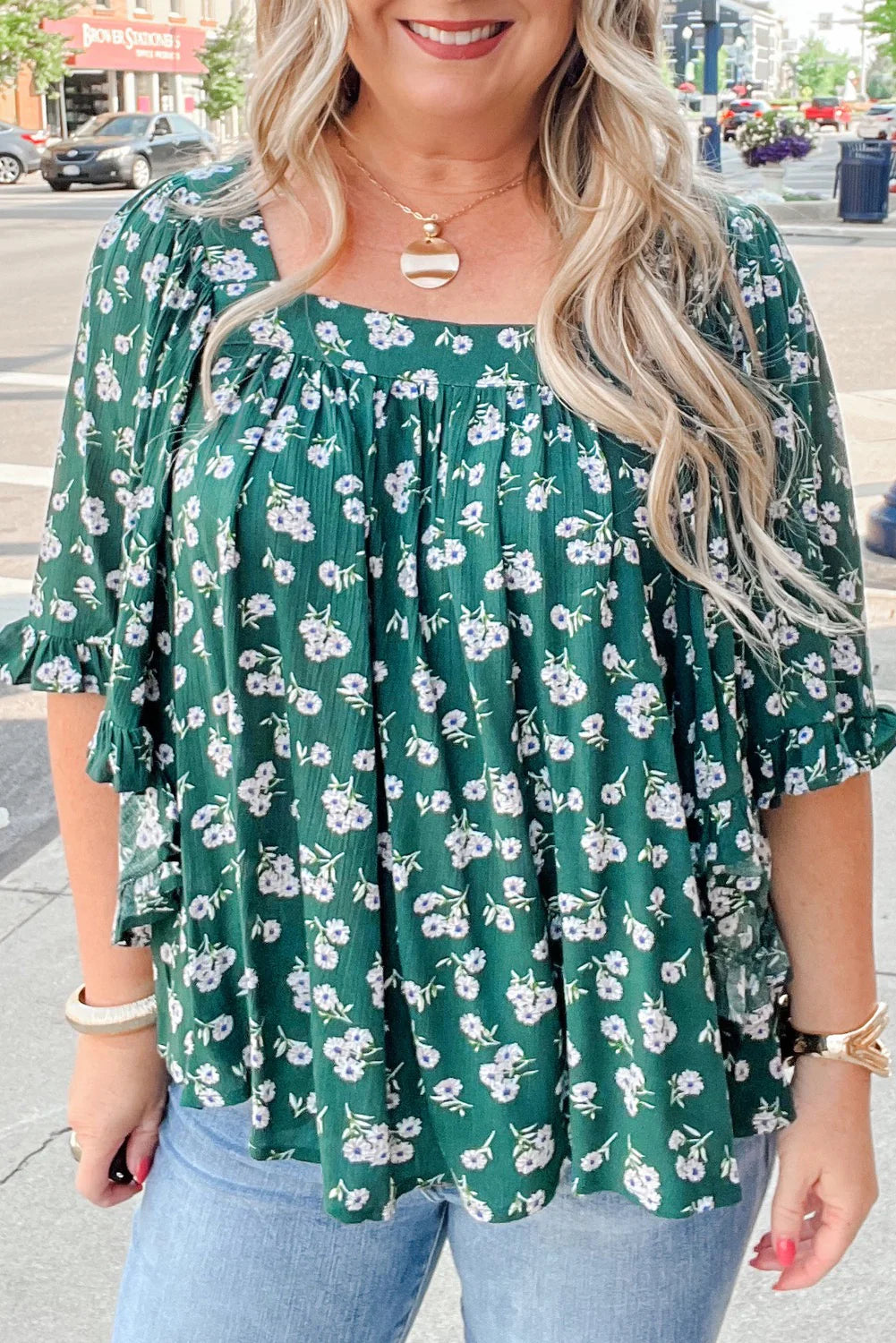 PRE-ORDER Green Floral Plus Size Blouse