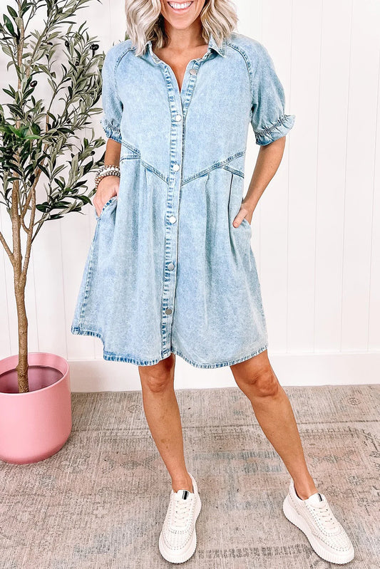 PRE-ORDER Ruffle Button Up Denim Dress