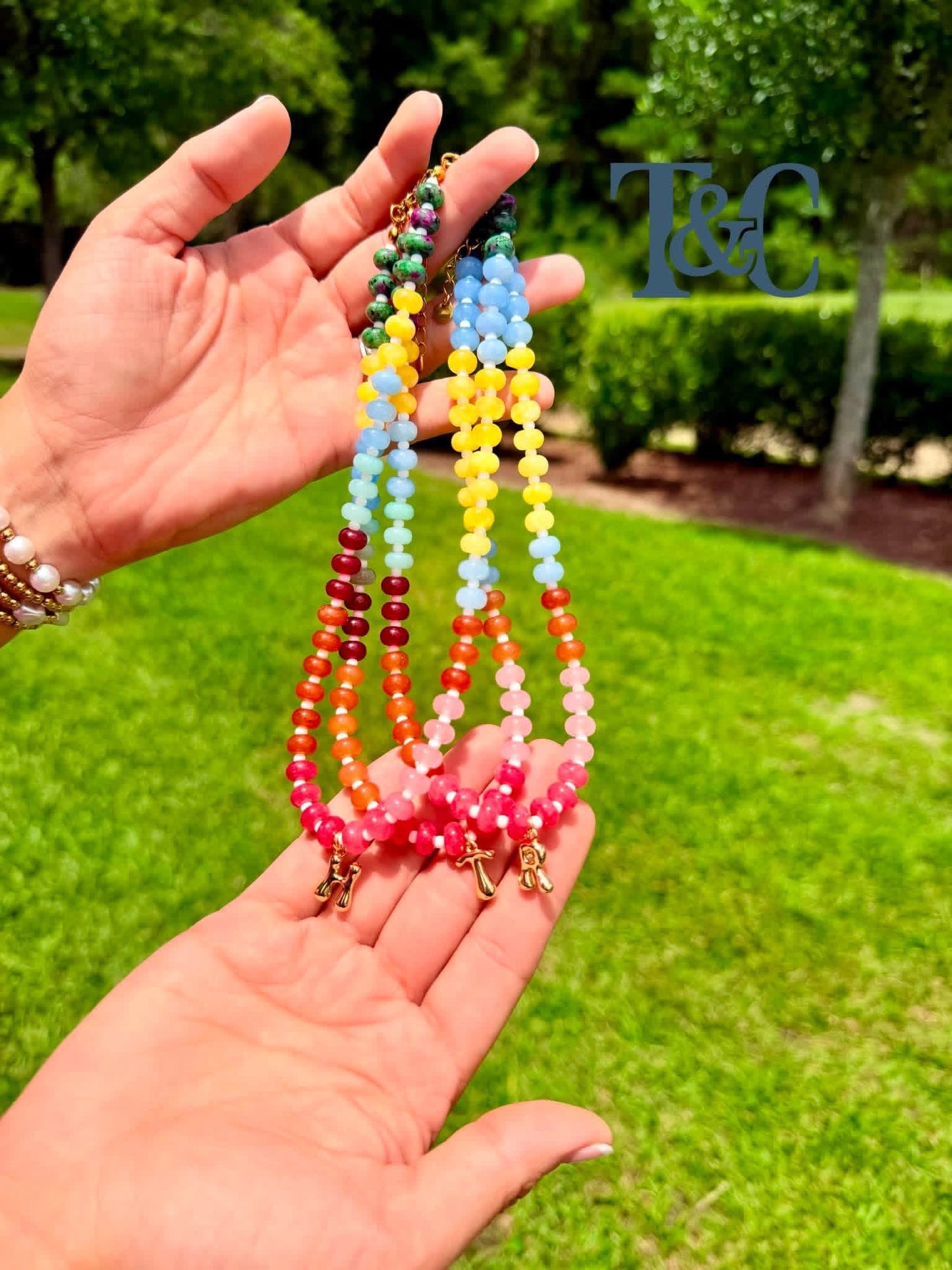 PRE-ORDER Multicolor Chain Beaded Initial Necklace