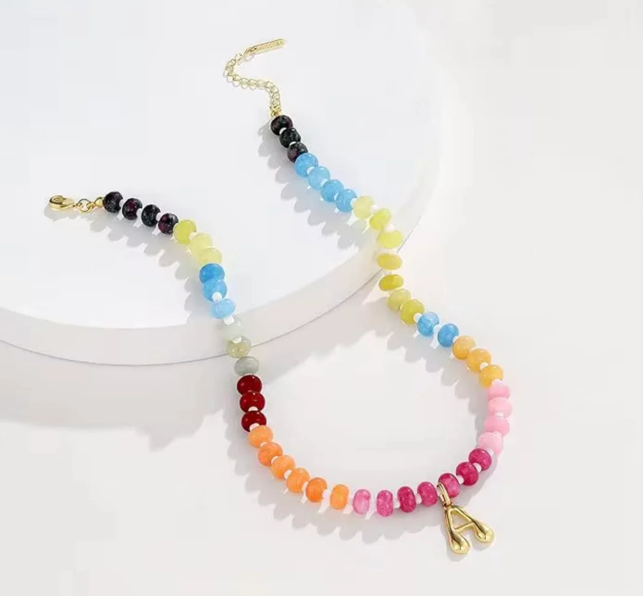 PRE-ORDER Multicolor Chain Beaded Initial Necklace