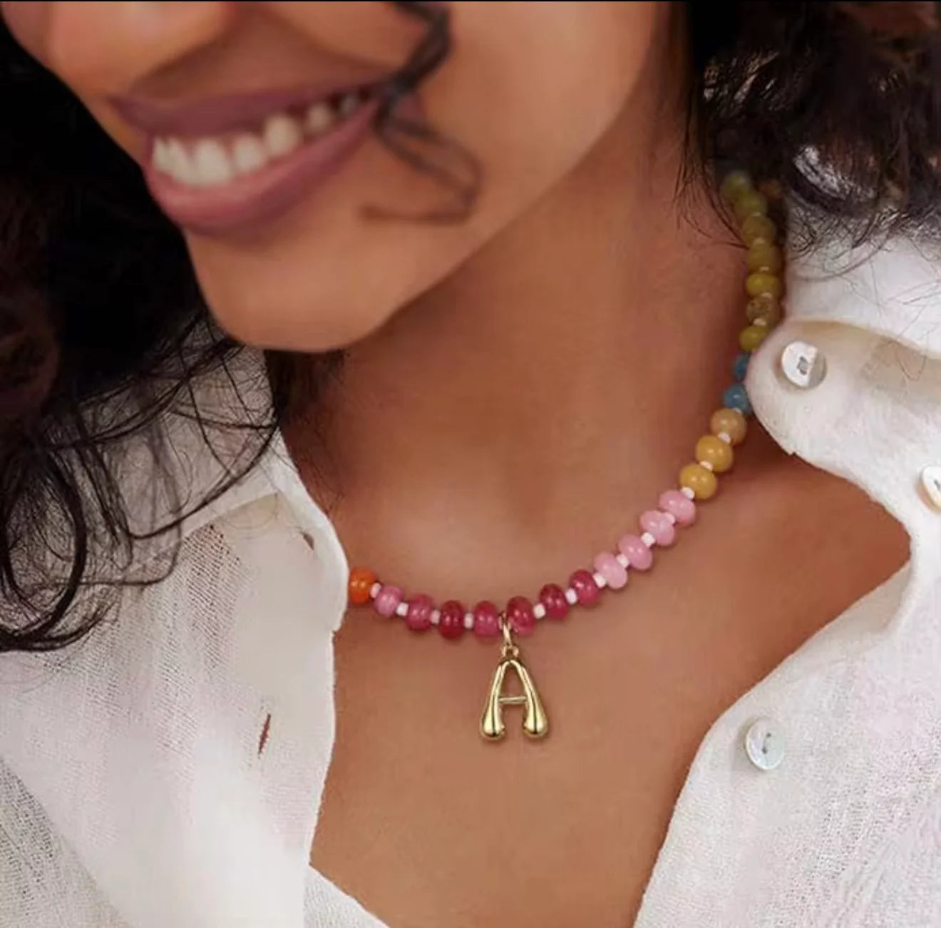 PRE-ORDER Multicolor Chain Beaded Initial Necklace