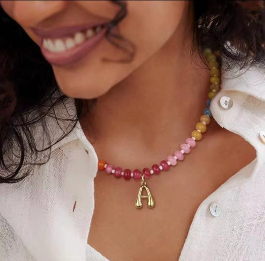 PRE-ORDER Multicolor Chain Beaded Initial Necklace