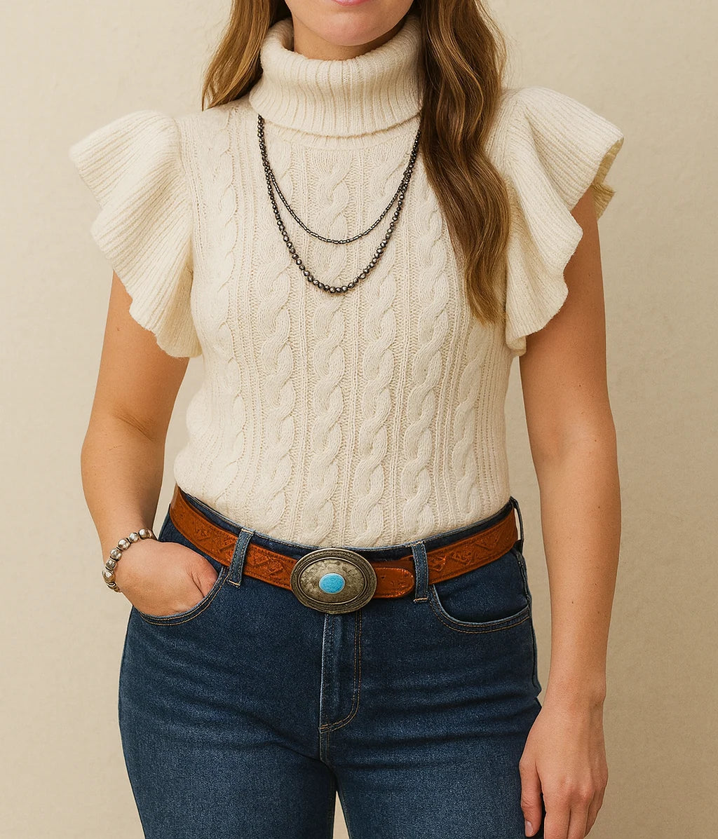 PRE-ORDER Cable Knit Ruffle Sweater