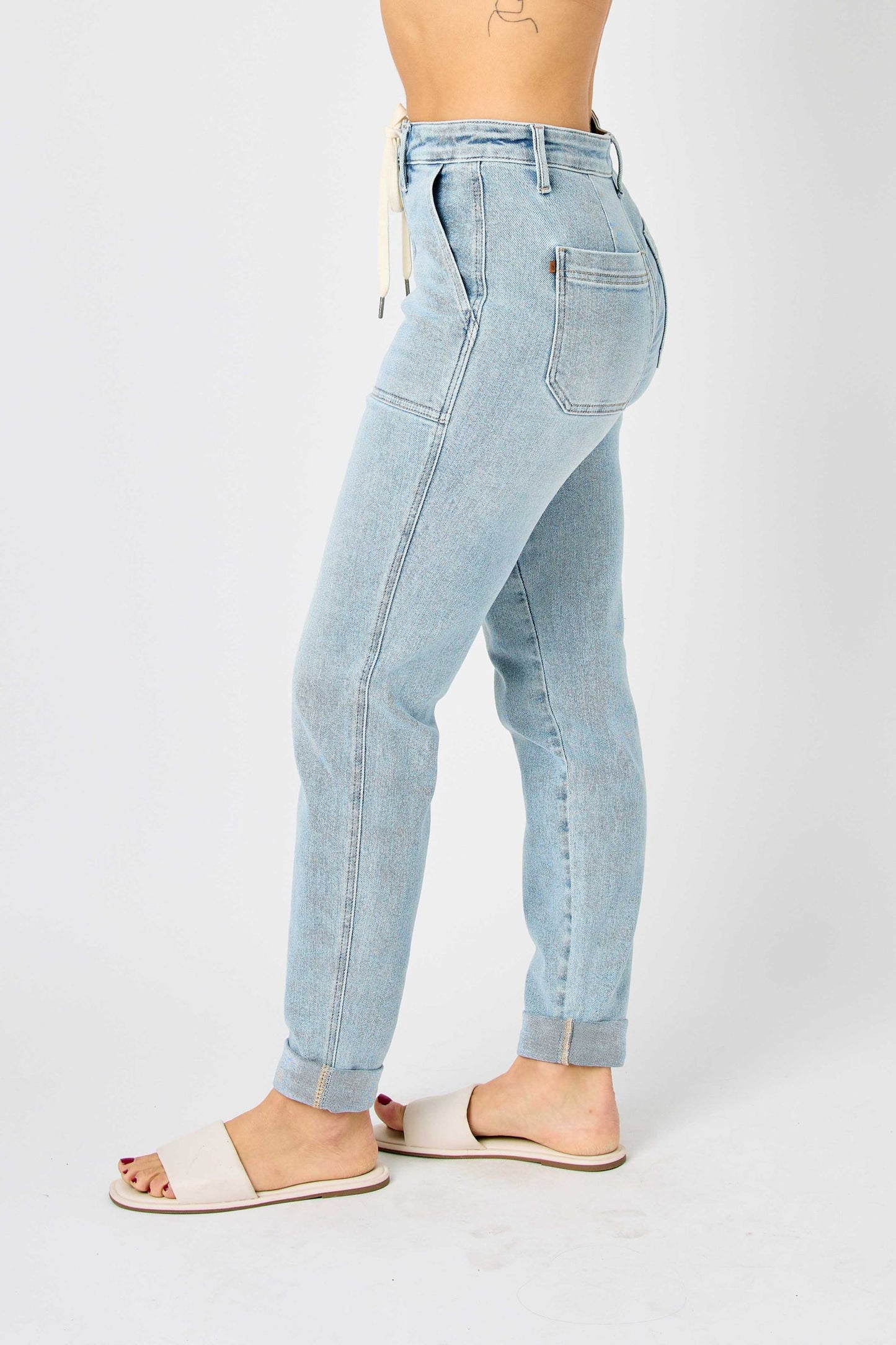 Judy Blue High Waist Vintage Double Cuff Denim Joggers