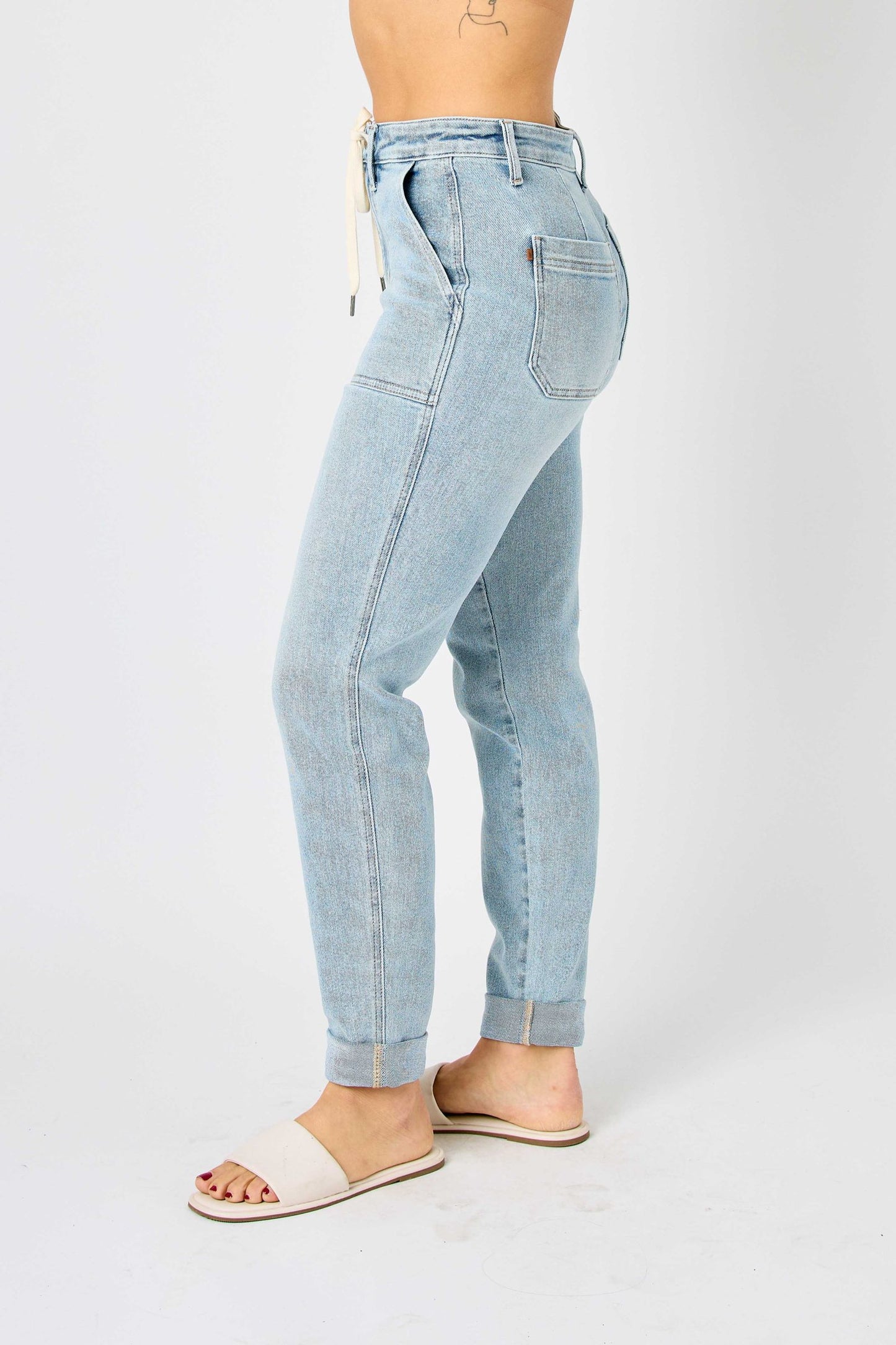 Judy Blue High Waist Vintage Double Cuff Denim Joggers