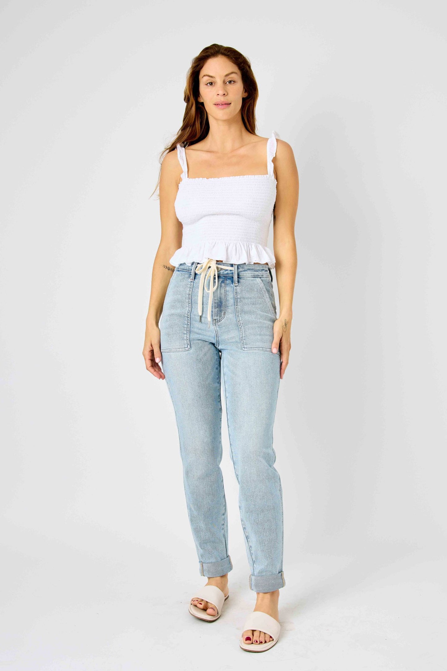 Judy Blue High Waist Vintage Double Cuff Denim Joggers