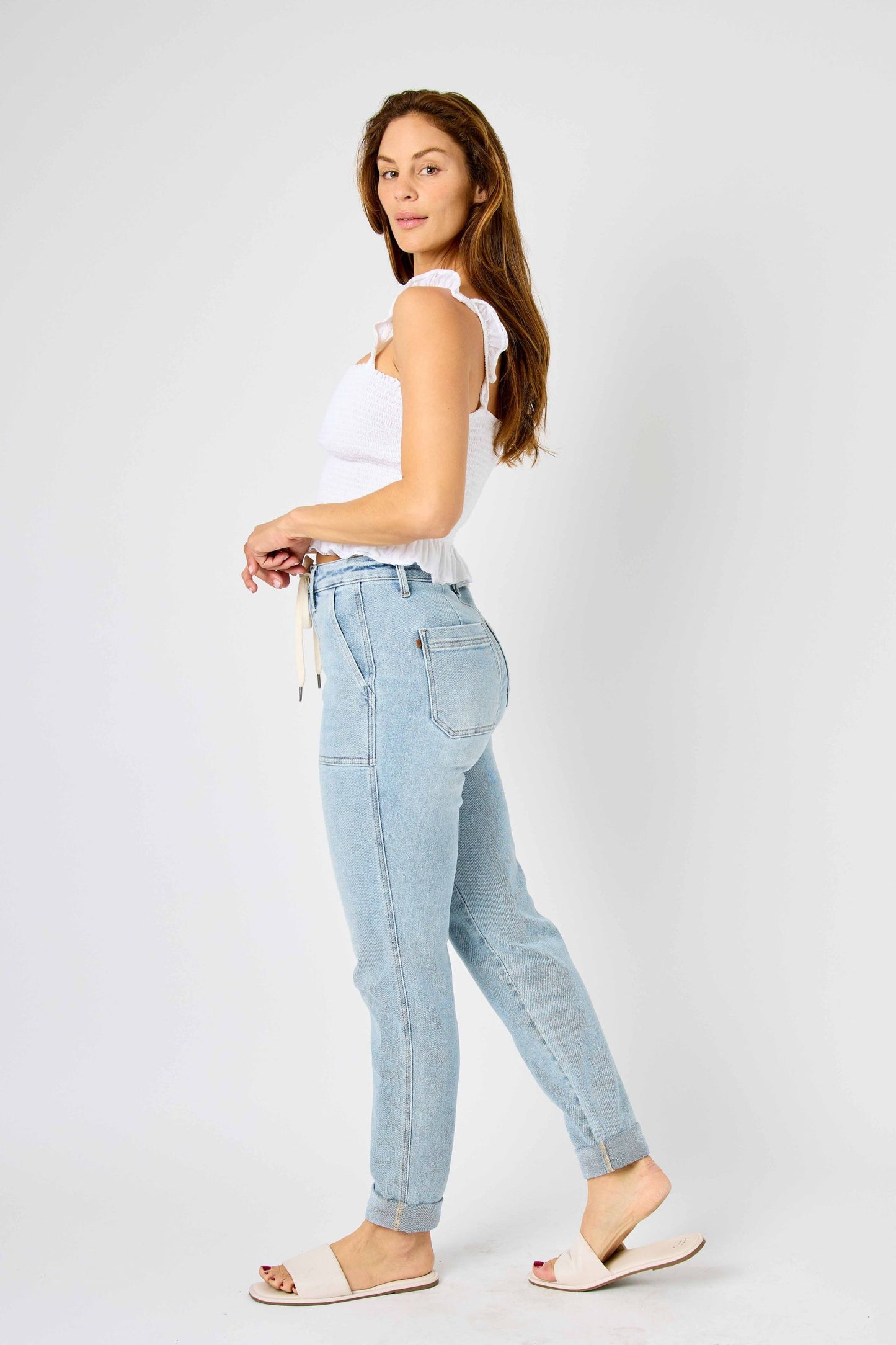 Judy Blue High Waist Vintage Double Cuff Denim Joggers