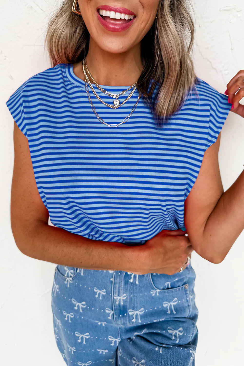 Stripe Cap Sleeve Top