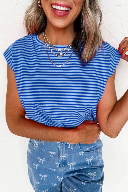 Stripe Cap Sleeve Top
