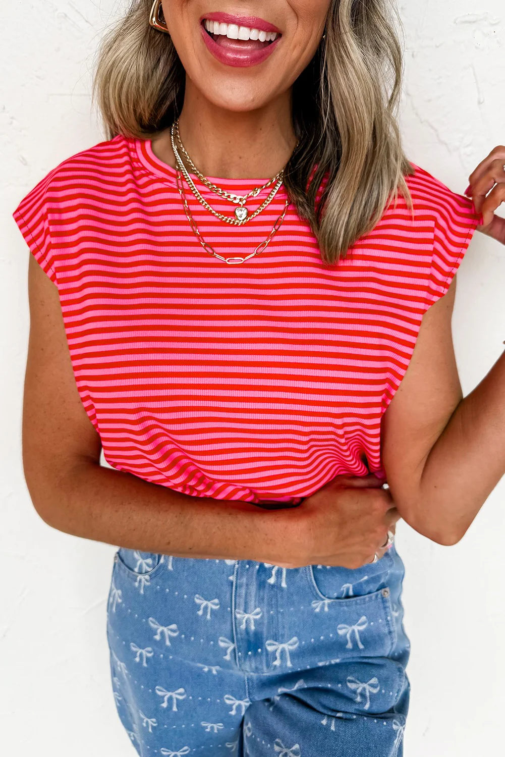 Stripe Cap Sleeve Top