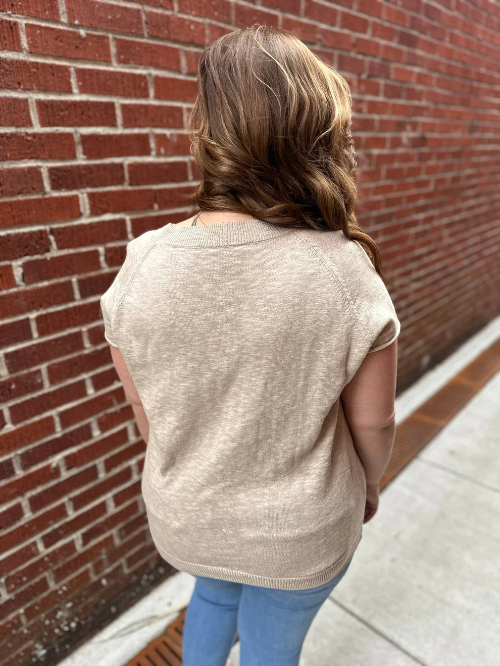 Beige Short Sleeve Sweater