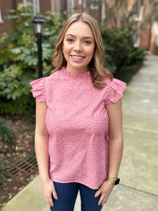 Pink Dot Ruffle Top