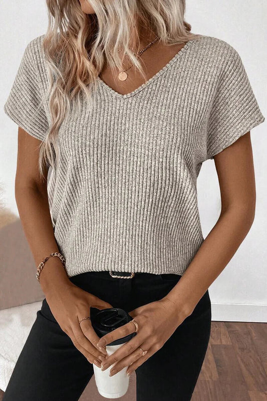 Gray Ribbed Bow Back Top