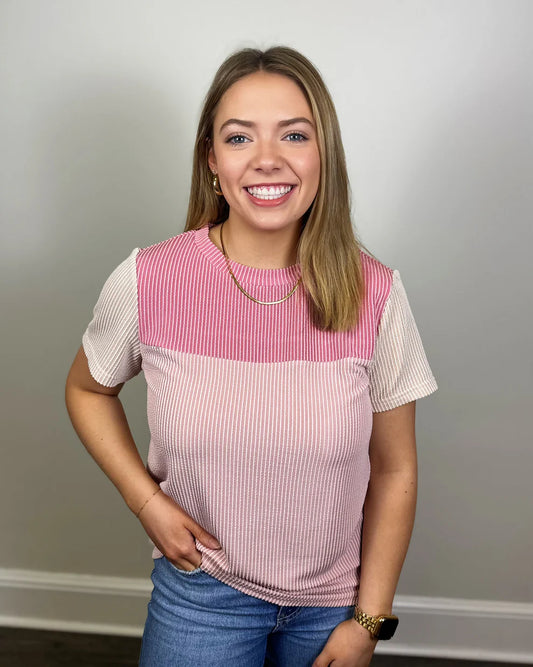 Pink Colorblock Textured Top