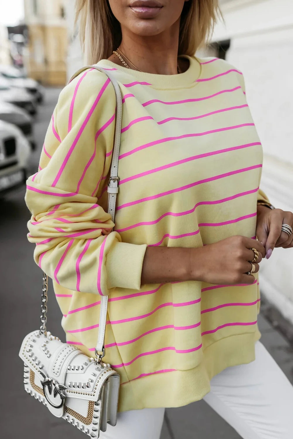 Yellow Stripe Overlap Pullover