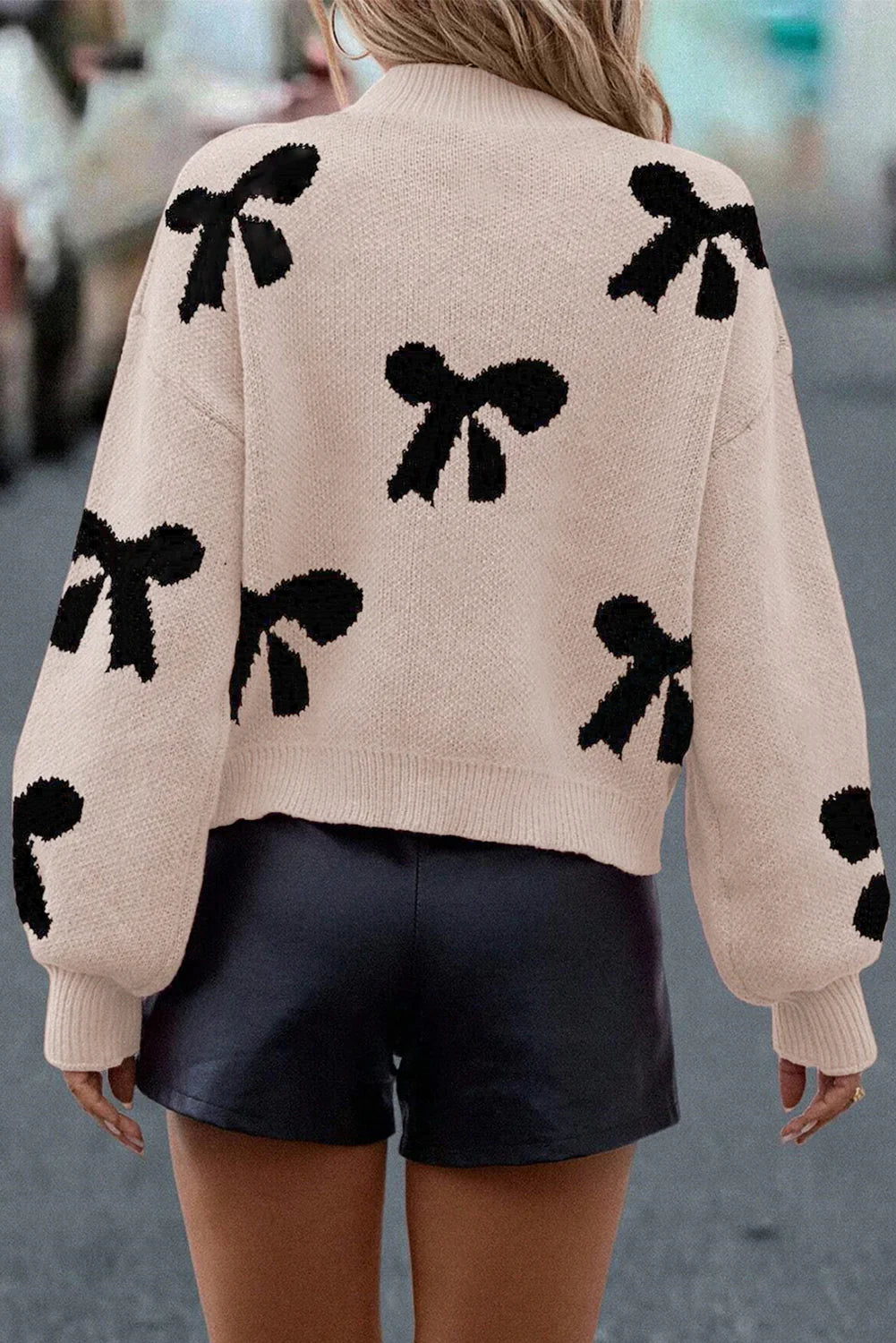 PRE-ORDER Beige Pearl Bow Sweater
