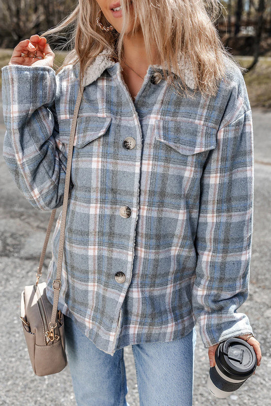 PRE-ORDER Blue Plaid Sherpa Jacket