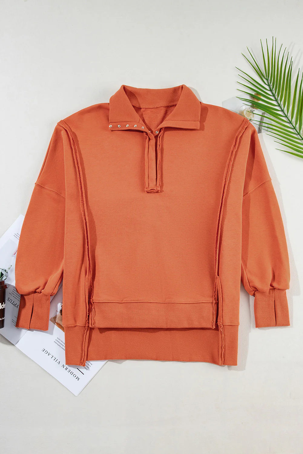 PRE-ORDER Orange Buttoned Baggy Slit Sweatshirt