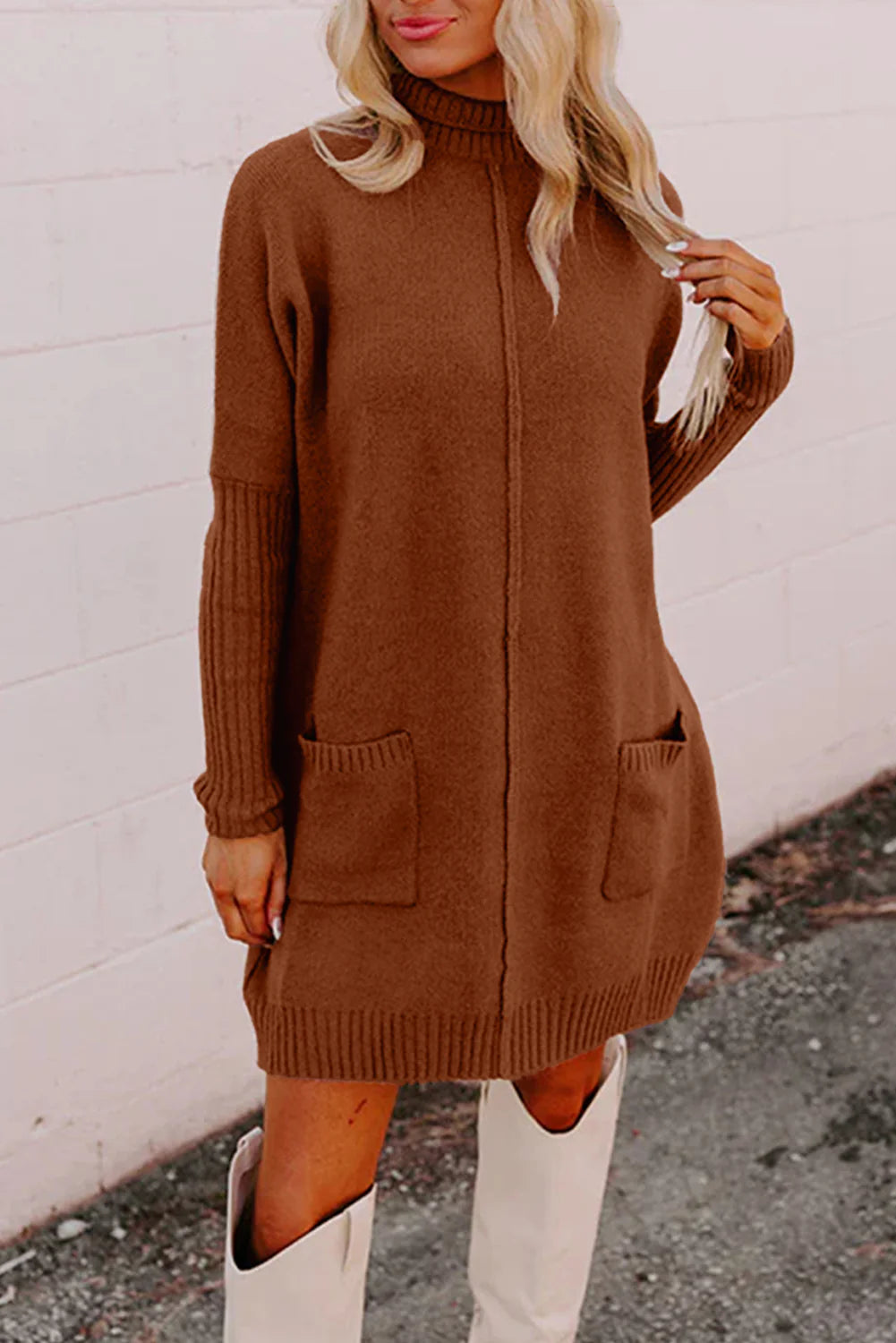 Chestnut Ribbed Sweater Dress