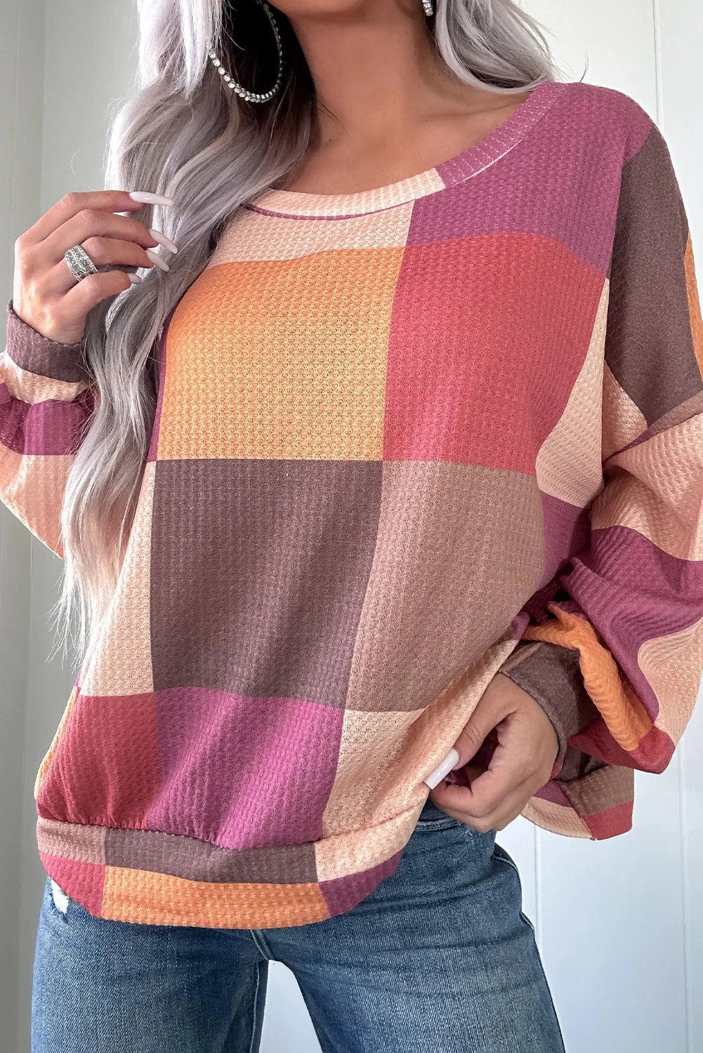 PRE-ORDER Checkered Loose Knit Top