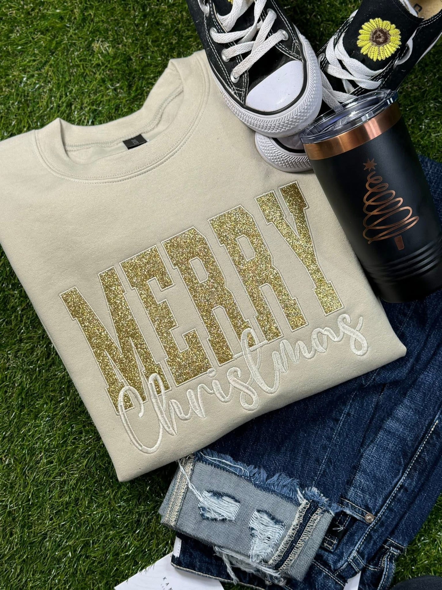PRE-ORDER Merry Christmas Gold Glitter Embroidery