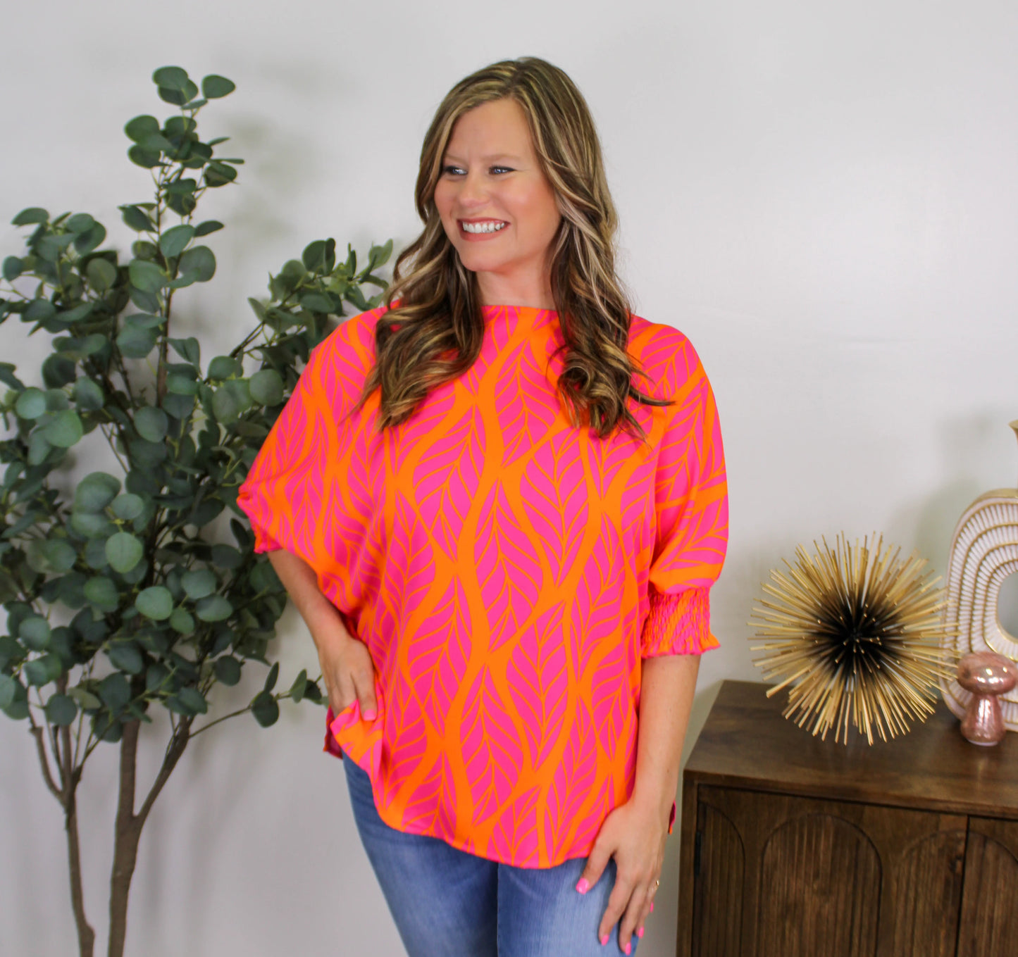 Pink and Orange Tropical Blouse