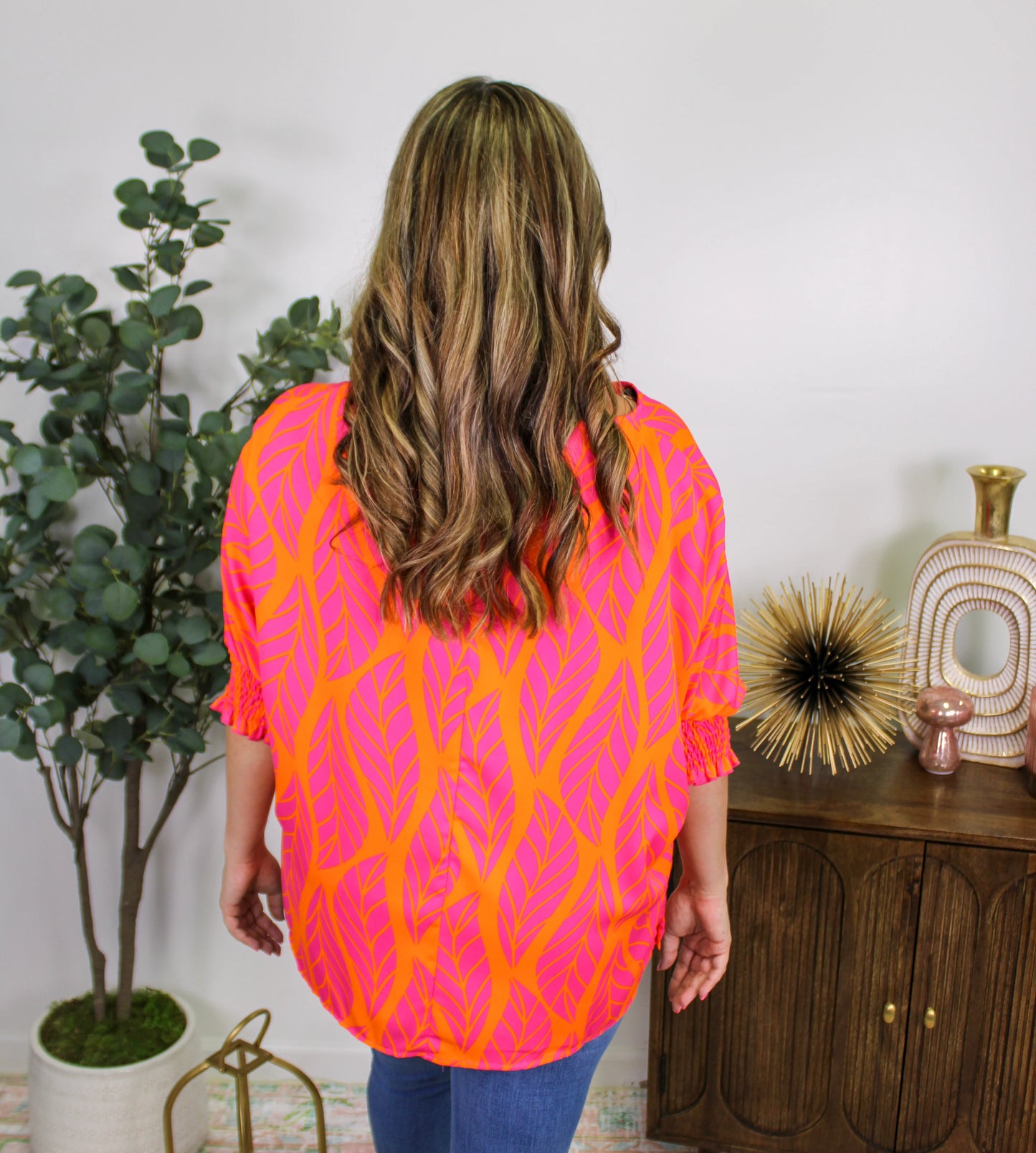 Pink and Orange Tropical Blouse